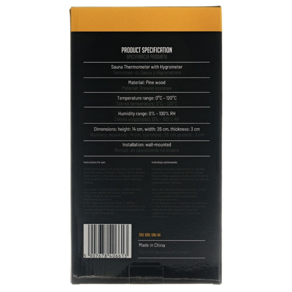 Bilovit Pine Sauna Thermometer with Hygrometer