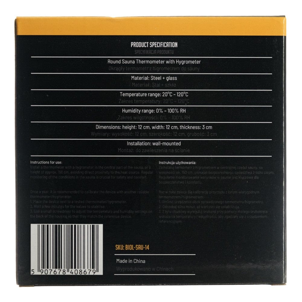 Bilovit Round Sauna Thermometer with Hygrometer