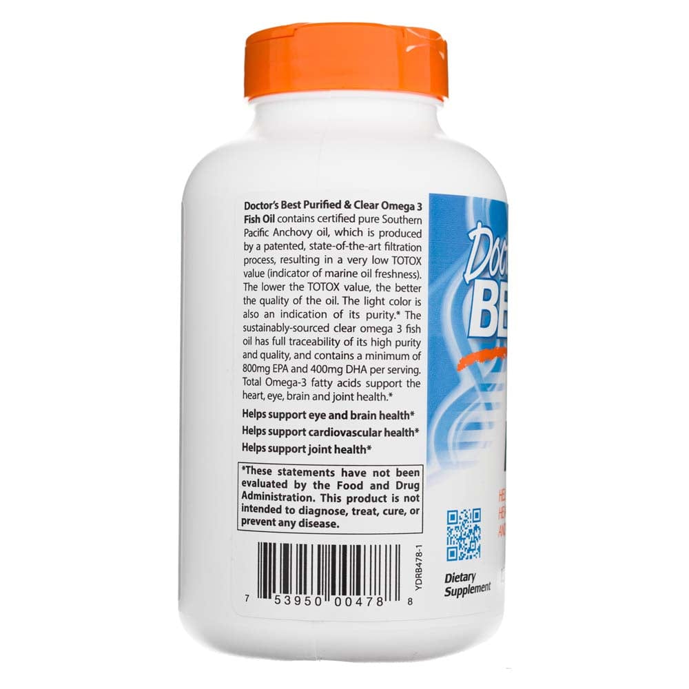 Doctor's Best Purified & Clear Omega 3 Fish Oil with Goldenomega 1000 mg - 120 Capsules