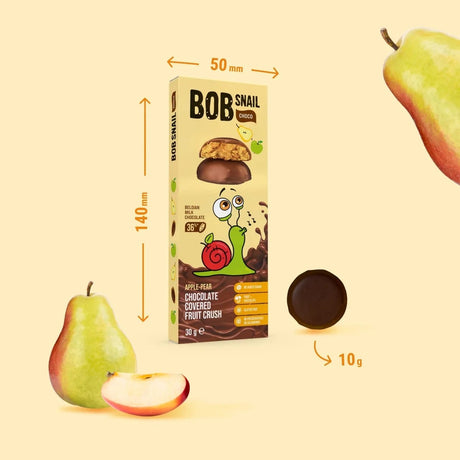 Bob Snail Appel & Peer snack in Belgische chocolade, Suikervrij - 30 g
