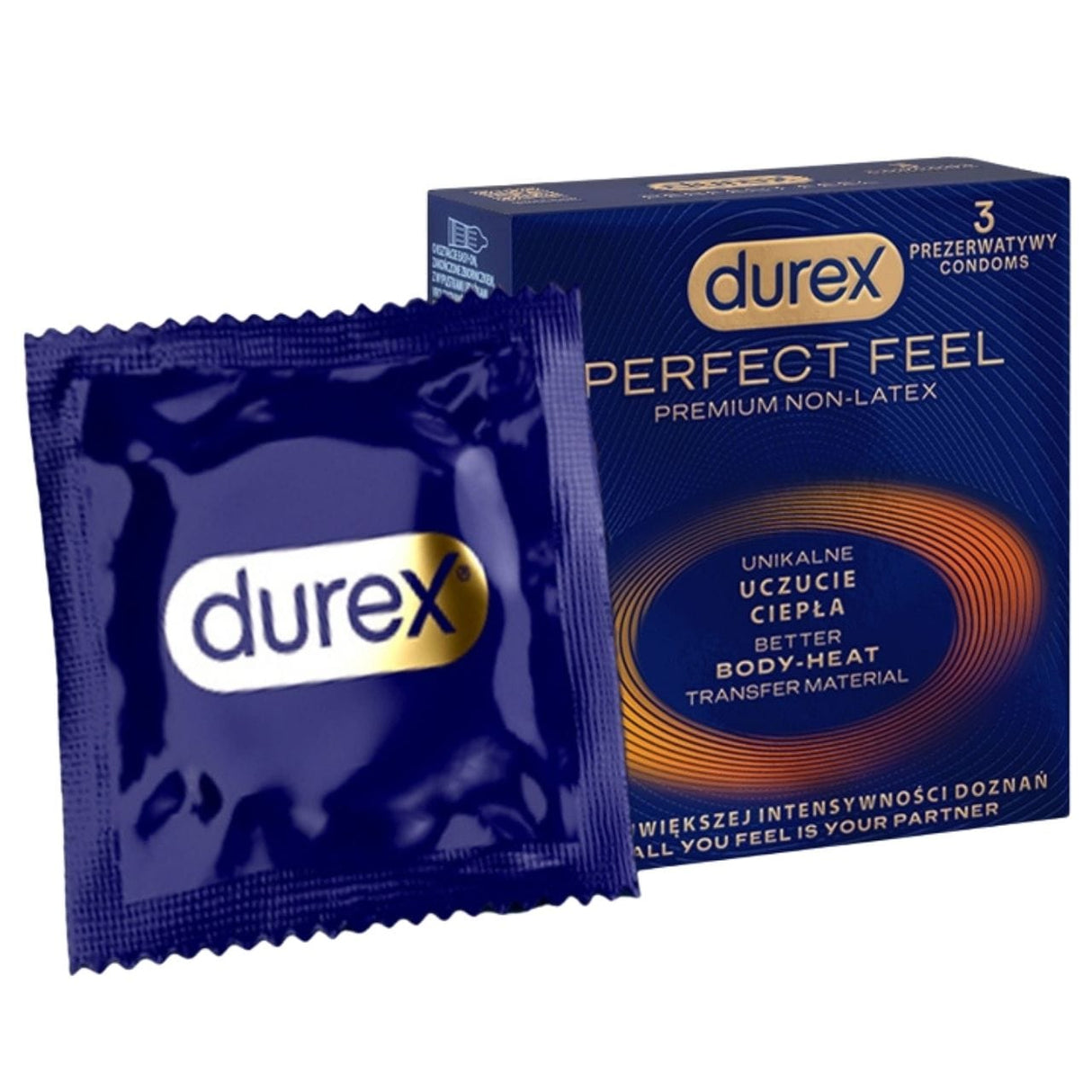 Durex Perfect Feel Condoms with Warming Effect, Latex-Free - 3 Pieces