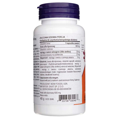 Now Foods Alpha Lipoic Acid, Extra Strength 600 mg - 60 Veg Capsules