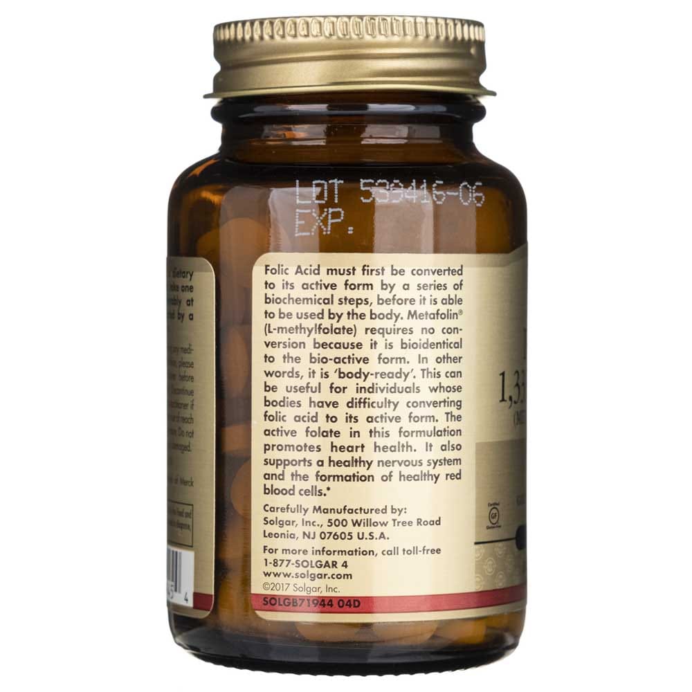 Dfe 800 Solgar Foliumzuur 1333 mcg DFE (Metafolin ® 800 mcg) 100 tabletten – Medpak